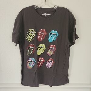 The Rolling Stones  T-Shirt - Black with Multicolor Tongue Graphics Large